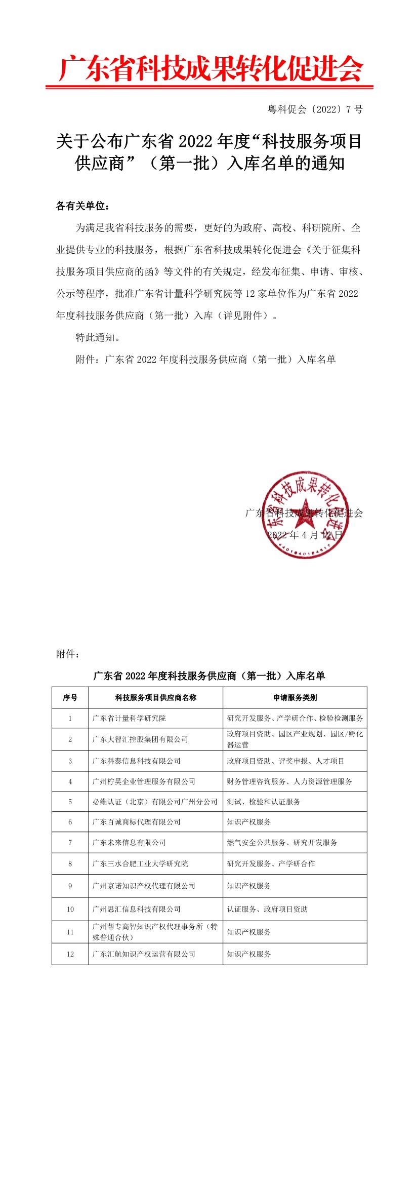 廣東科泰信息科技有限公司入選2022年度科技服務(wù)項目供應(yīng)商