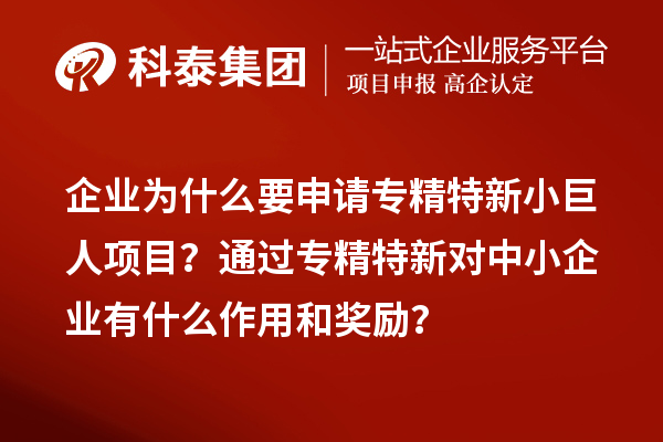 企業(yè)為什么要申請專精特新小巨人項目？通過專精特新對中小企業(yè)有什么作用和獎勵？