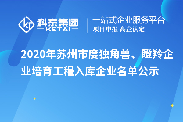 2020年蘇州市度獨(dú)角獸、瞪羚企業(yè)培育工程入庫企業(yè)名單公示