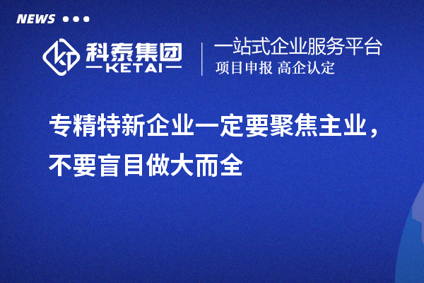 專精特新企業(yè)一定要聚焦主業(yè)，不要盲目做大而全