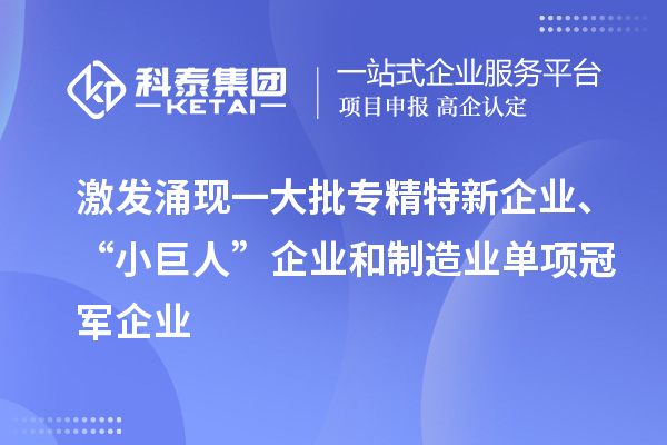 激發(fā)涌現(xiàn)一大批專精特新企業(yè)、“小巨人”企業(yè)和制造業(yè)單項冠軍企業(yè)