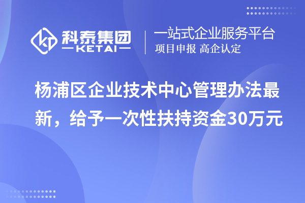 楊浦區(qū)企業(yè)技術(shù)中心管理辦法最新，給予一次性扶持資金30萬元