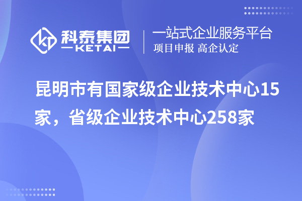 昆明市有國(guó)家級(jí)企業(yè)技術(shù)中心15家，省級(jí)企業(yè)技術(shù)中心258家