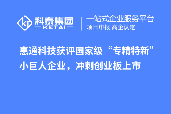 惠通科技獲評國家級“專精特新”小巨人企業(yè)，沖刺創(chuàng)業(yè)板上市