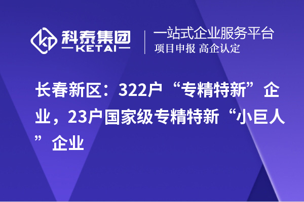 長春新區(qū)：322戶“專精特新”企業(yè)，23戶國家級專精特新“小巨人”企業(yè)