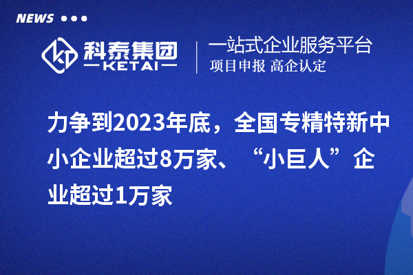 力爭(zhēng)到2023年底，全國(guó)專精特新中小企業(yè)超過(guò)8萬(wàn)家、“小巨人”企業(yè)超過(guò)1萬(wàn)家