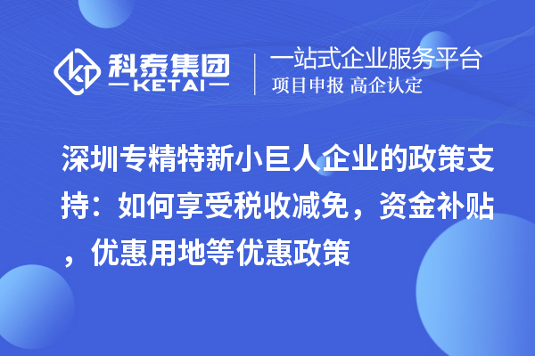 深圳專精特新小巨人企業(yè)的政策支持：如何享受稅收減免，資金補貼，優(yōu)惠用地等優(yōu)惠政策