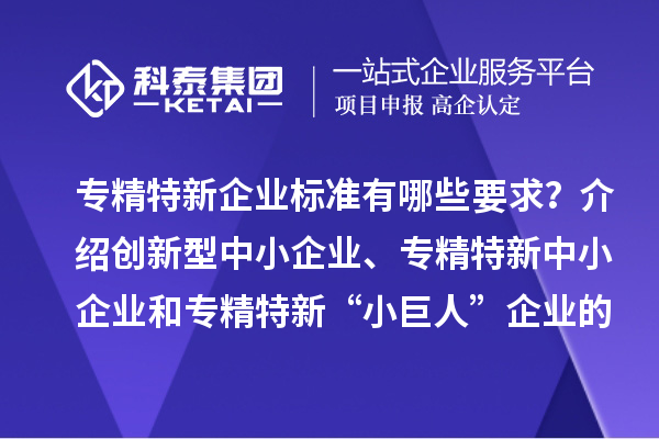 專精特新企業(yè)標(biāo)準(zhǔn)有哪些要求？介紹創(chuàng)新型中小企業(yè)、專精特新中小企業(yè)和專精特新“小巨人”企業(yè)的評價和認(rèn)定標(biāo)準(zhǔn)