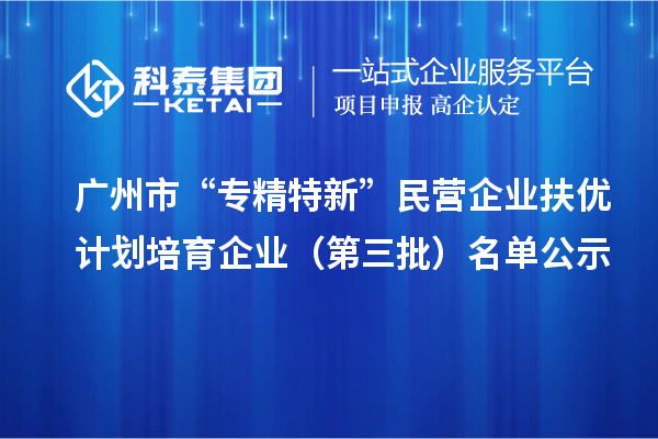 廣州市“專精特新”民營企業(yè)扶優(yōu)計(jì)劃培育企業(yè)（第三批）名單公示