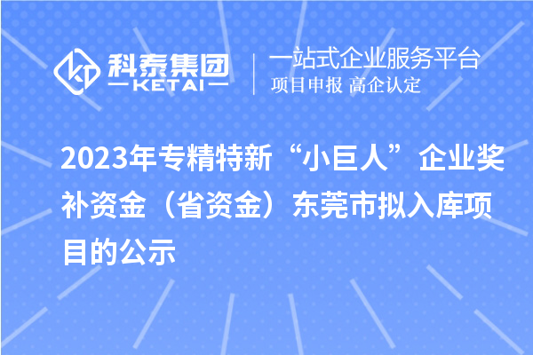 2023年專精特新“小巨人”企業(yè)獎補(bǔ)資金（省資金）東莞市擬入庫項目的公示