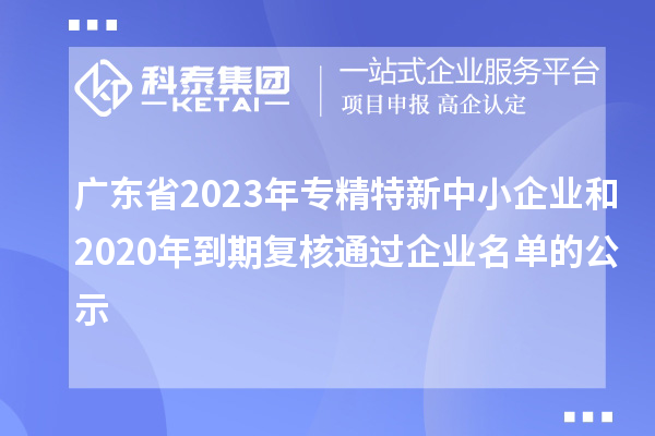 廣東省2023年專精特新中小企業(yè)和2020年到期復核通過企業(yè)名單的公示