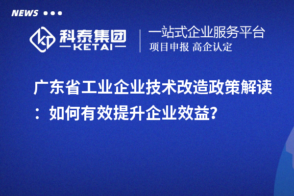 廣東省工業(yè)企業(yè)技術(shù)改造政策解讀：如何有效提升企業(yè)效益？