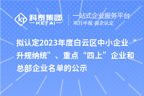 擬認定2023年度白云區(qū)中小企業(yè)“升規(guī)納統(tǒng)”、重點“四上”企業(yè)和總部企業(yè)名單的公示