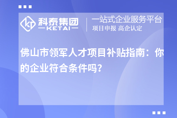 佛山市領(lǐng)軍人才項目補(bǔ)貼指南：你的企業(yè)符合條件嗎？
