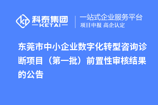 東莞市中小企業(yè)數字化轉型咨詢診斷項目（第一批）前置性審核結果的公告