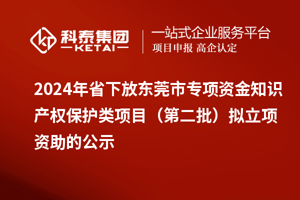 2024年省下放東莞市專項資金知識產(chǎn)權(quán)保護(hù)類項目（第二批）擬立項資助的公示