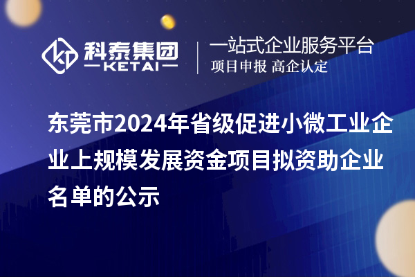 東莞市2024年省級促進小微工業(yè)企業(yè)上規(guī)模發(fā)展資金項目擬資助企業(yè)名單的公示