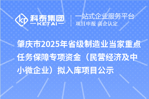 肇慶市2025年省級(jí)制造業(yè)當(dāng)家重點(diǎn)任務(wù)保障專項(xiàng)資金（民營(yíng)經(jīng)濟(jì)及中小微企業(yè)）擬入庫項(xiàng)目公示