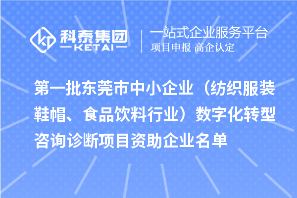 第一批東莞市中小企業(yè)（紡織服裝鞋帽、食品飲料行業(yè)）數(shù)字化轉(zhuǎn)型咨詢診斷項(xiàng)目資助企業(yè)名單
