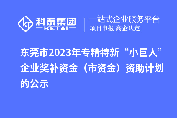 東莞市2023年專精特新“小巨人”企業(yè)獎(jiǎng)補(bǔ)資金（市資金）資助計(jì)劃的公示