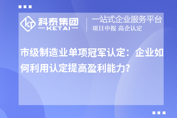 市級制造業(yè)單項(xiàng)冠軍認(rèn)定：企業(yè)如何利用認(rèn)定提高盈利能力？