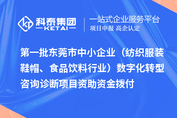 第一批東莞市中小企業(yè)（紡織服裝鞋帽、食品飲料行業(yè)）數(shù)字化轉(zhuǎn)型咨詢?cè)\斷項(xiàng)目資助資金撥付
