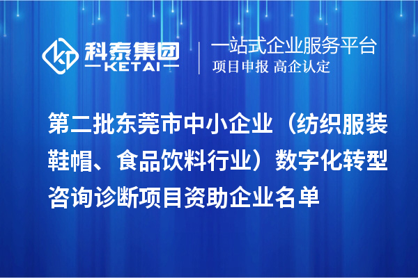 第二批東莞市中小企業(yè)（紡織服裝鞋帽、食品飲料行業(yè)）數(shù)字化轉(zhuǎn)型咨詢診斷項(xiàng)目資助企業(yè)名單