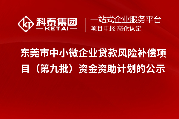 東莞市中小微企業(yè)貸款風(fēng)險補償項目（第九批）資金資助計劃的公示
