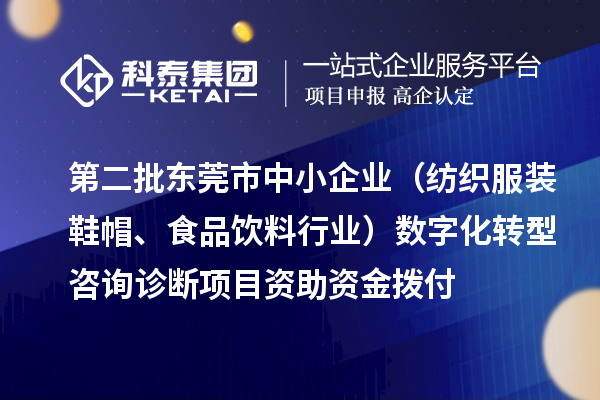 第二批東莞市中小企業(yè)（紡織服裝鞋帽、食品飲料行業(yè)）數(shù)字化轉(zhuǎn)型咨詢(xún)?cè)\斷項(xiàng)目資助資金撥付