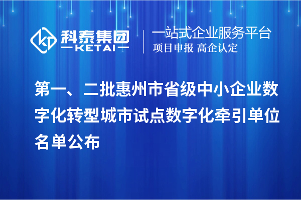 第一、二批惠州市省級中小企業(yè)數(shù)字化轉(zhuǎn)型城市試點數(shù)字化牽引單位名單公布