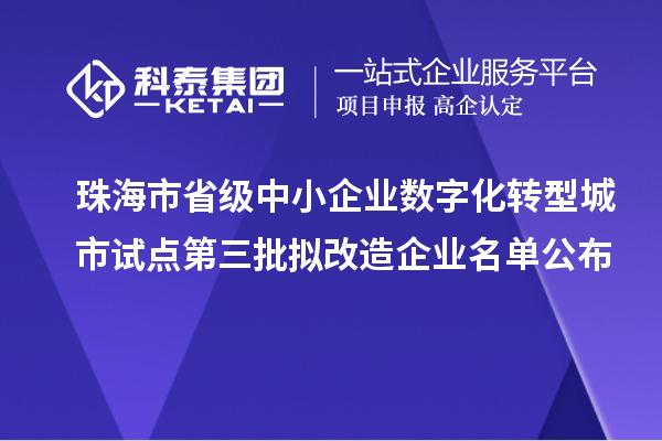 珠海市省級中小企業(yè)數(shù)字化轉(zhuǎn)型城市試點第三批擬改造企業(yè)名單公布