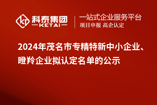 2024年茂名市專精特新中小企業(yè)、瞪羚企業(yè)擬認(rèn)定名單的公示