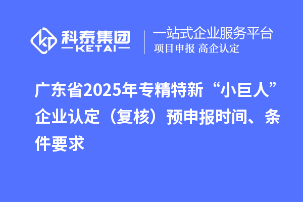 廣東省2025年專精特新“小巨人”企業(yè)認(rèn)定（復(fù)核）預(yù)申報時間、條件要求