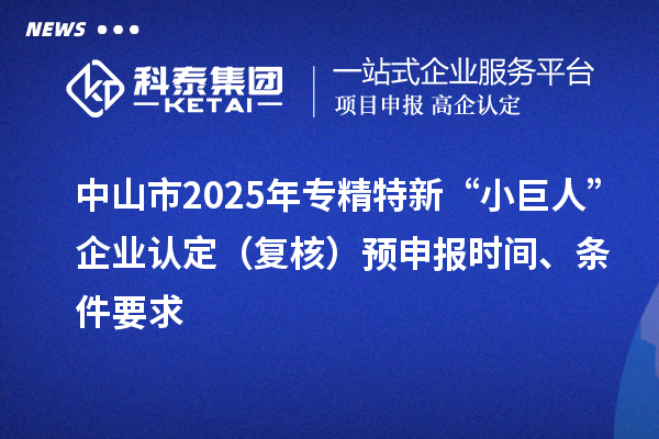 中山市2025年專精特新“小巨人”企業(yè)認定（復(fù)核）預(yù)申報時間、條件要求