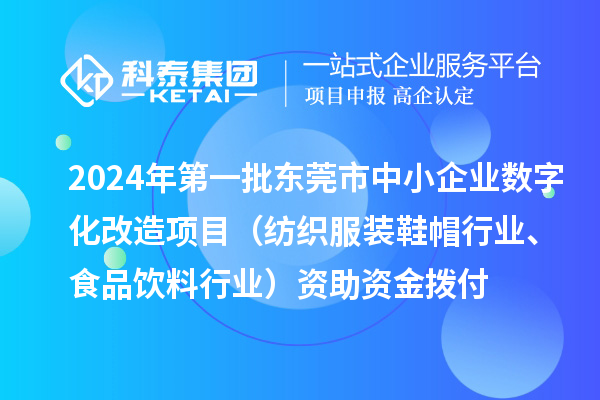 2024年第一批東莞市中小企業(yè)數(shù)字化轉(zhuǎn)型城市試點專項資金中小企業(yè)數(shù)字化改造項目（紡織服裝鞋帽行業(yè)、食品飲料行業(yè)）資助資金撥付