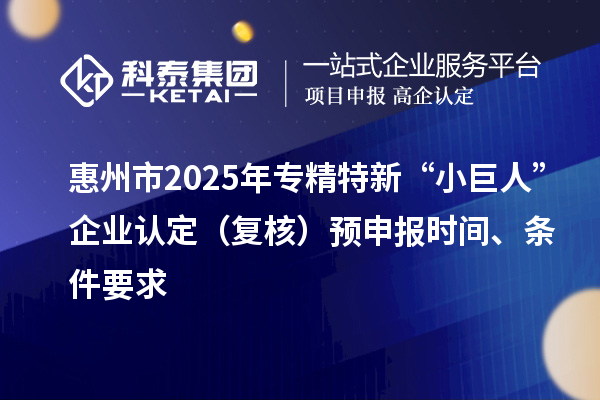 惠州市2025年專精特新“小巨人”企業(yè)認(rèn)定（復(fù)核）預(yù)申報(bào)時間、條件要求