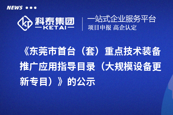 《東莞市首臺（套）重點技術裝備推廣應用指導目錄（大規(guī)模設備更新專目）》的公示
