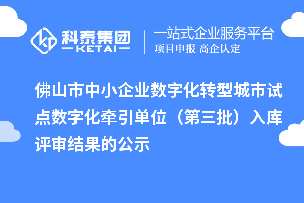 佛山市中小企業(yè)數(shù)字化轉(zhuǎn)型城市試點數(shù)字化牽引單位（第三批）入庫評審結(jié)果的公示