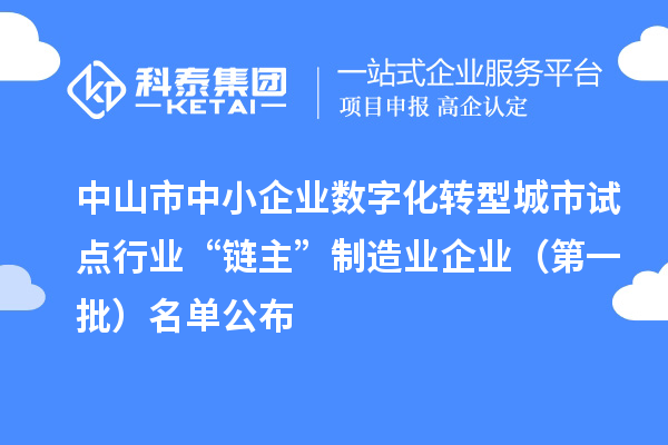 中山市中小企業(yè)數(shù)字化轉型城市試點行業(yè)“鏈主”制造業(yè)企業(yè)（第一批）名單公布