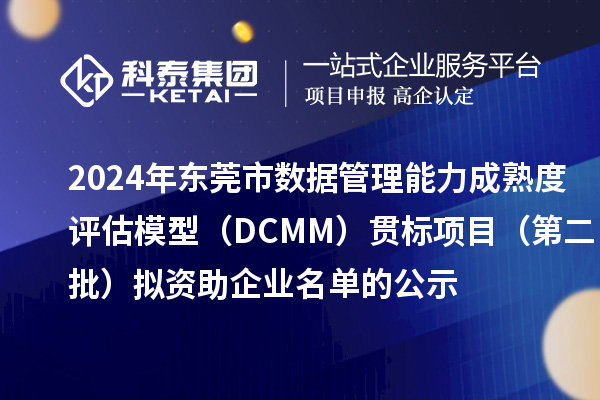 2024年東莞市數據管理能力成熟度評估模型（DCMM）貫標項目（第二批）擬資助企業(yè)名單的公示