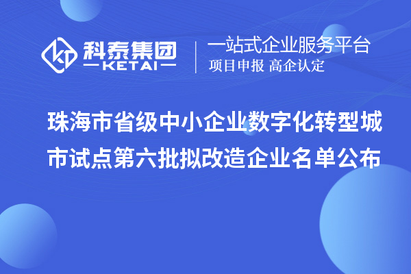 珠海市省級中小企業(yè)數(shù)字化轉(zhuǎn)型城市試點(diǎn)第六批擬改造企業(yè)名單公布