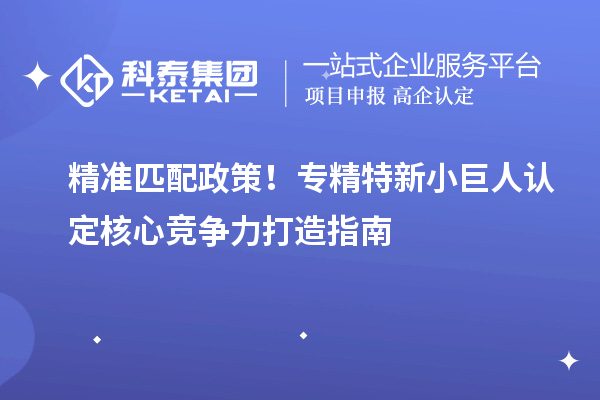 精準(zhǔn)匹配政策！專精特新小巨人認定核心競爭力打造指南