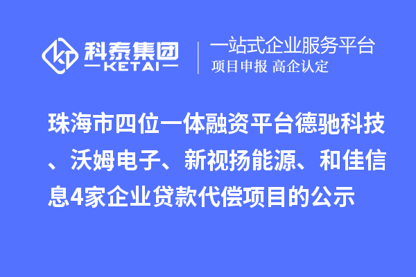 珠海市四位一體融資平臺(tái)德馳科技、沃姆電子、新視揚(yáng)能源、和佳信息4家企業(yè)貸款代償項(xiàng)目的公示