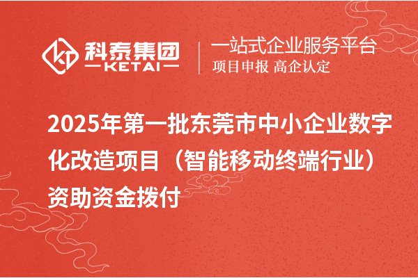 2025年第一批東莞市中小企業(yè)數(shù)字化改造項(xiàng)目（智能移動終端行業(yè)）資助資金撥付