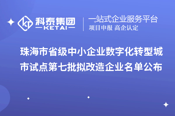 珠海市省級(jí)中小企業(yè)數(shù)字化轉(zhuǎn)型城市試點(diǎn)第七批擬改造企業(yè)名單公布
