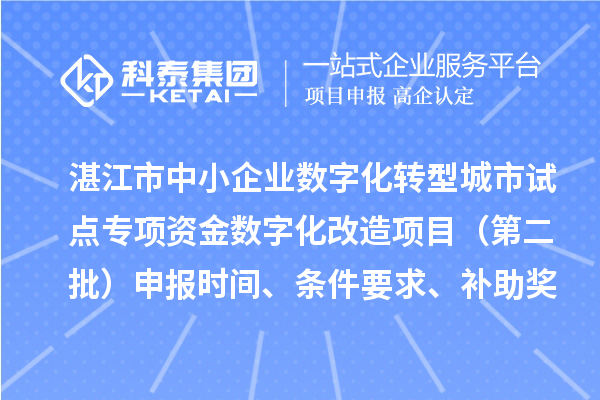 湛江市中小企業(yè)數(shù)字化轉型城市試點專項資金數(shù)字化改造項目（第二批）申報時間、條件要求、補助獎勵